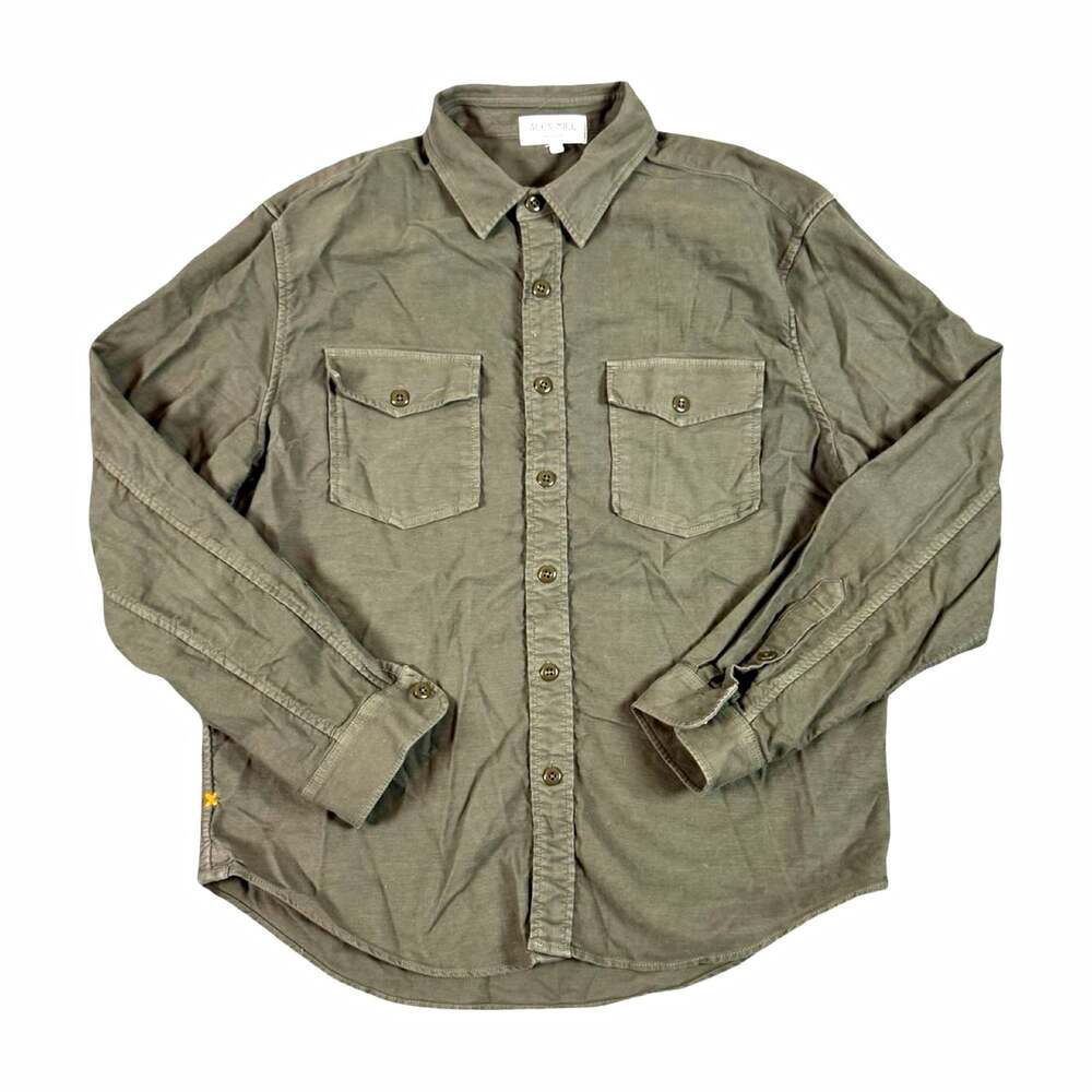 Alex Mill Woven Cotton Solid Button Up Shirt Long Sleeve Pockets L Green